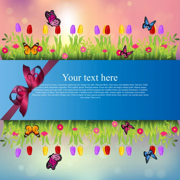 Banner com grama e flores —  Vetores de Stock