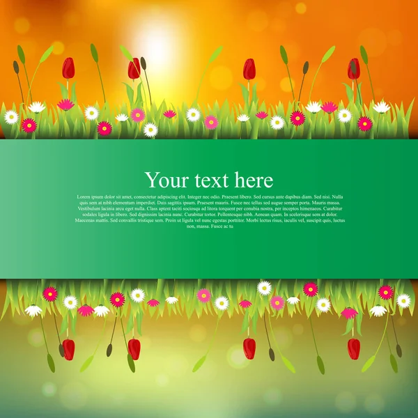 Banner with grass and flowers — Stock Vector