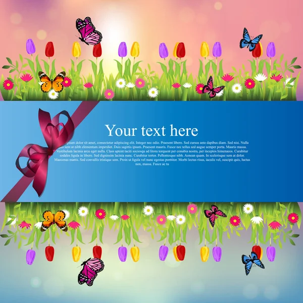 Banner com grama e flores —  Vetores de Stock