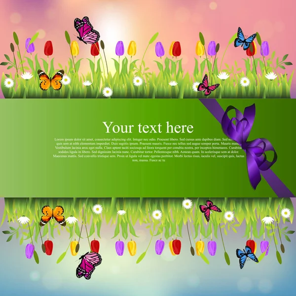 Banner com grama e flores —  Vetores de Stock