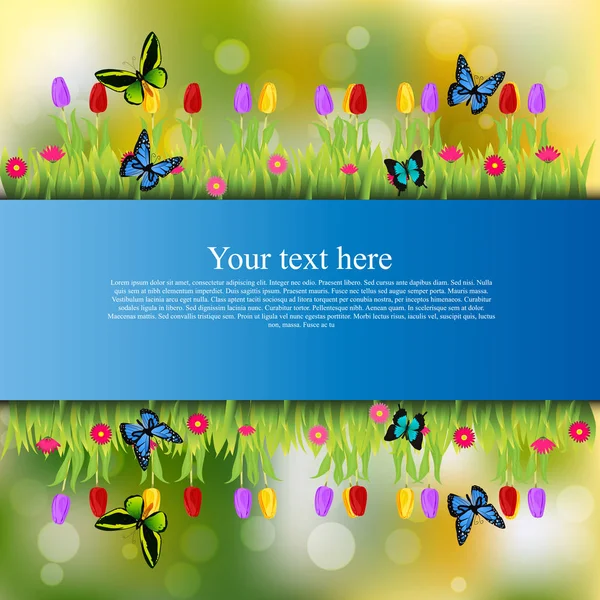 Banner with grass and flowers — Stock Vector