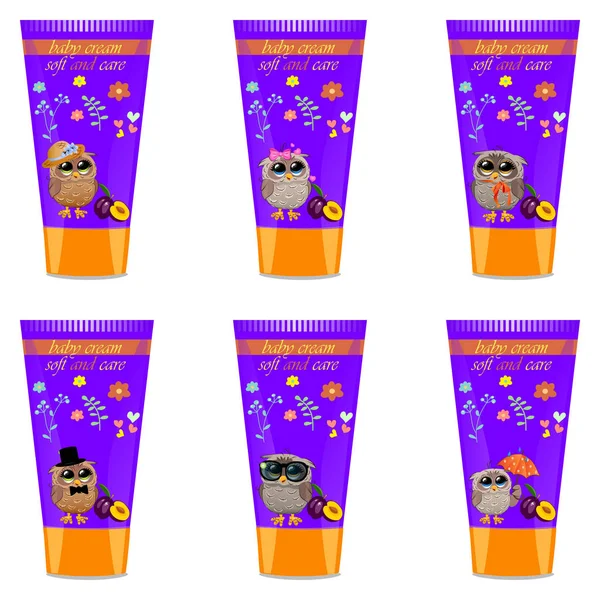 Baby crème tube met kinderen ontwerp — Stockvector