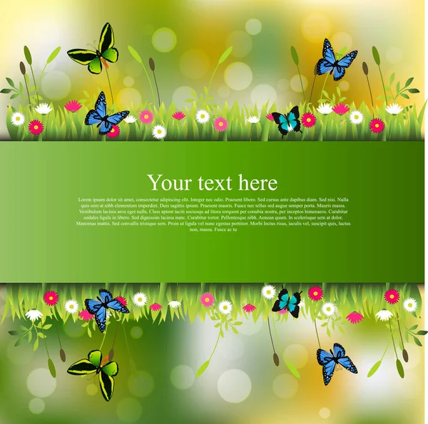 Banner met gras en bloemen — Stockvector