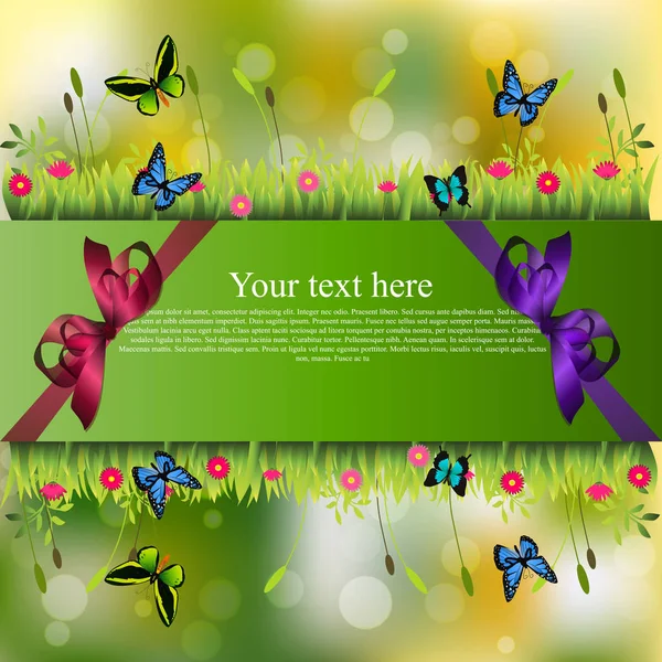 Banner met gras en bloemen — Stockvector