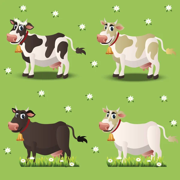 Vaches sur herbe verte — Image vectorielle