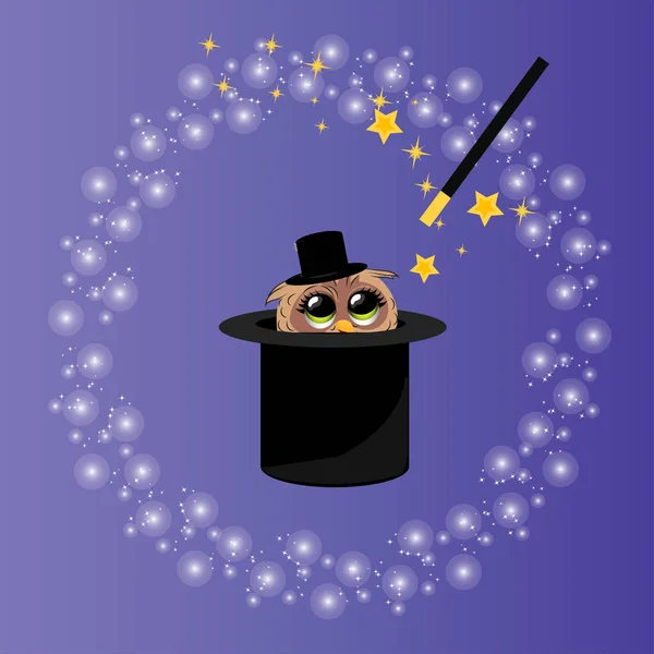 Sombrero mágico con búho — Vector de stock