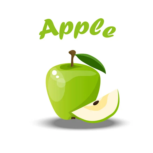 Whole and a cut Green apple — Stock Vector