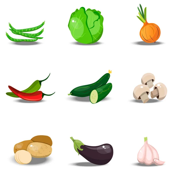 设置与新鲜健康蔬菜 — 图库矢量图片