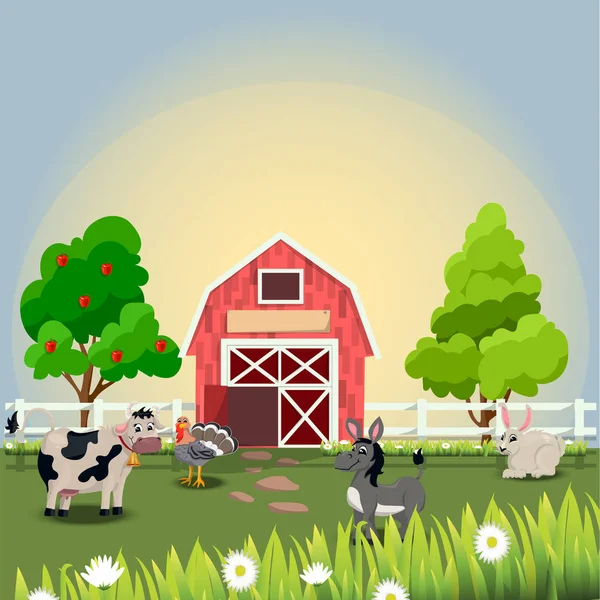 Mutlu ve neşeli çiftlik hayvanları — Stok Vektör