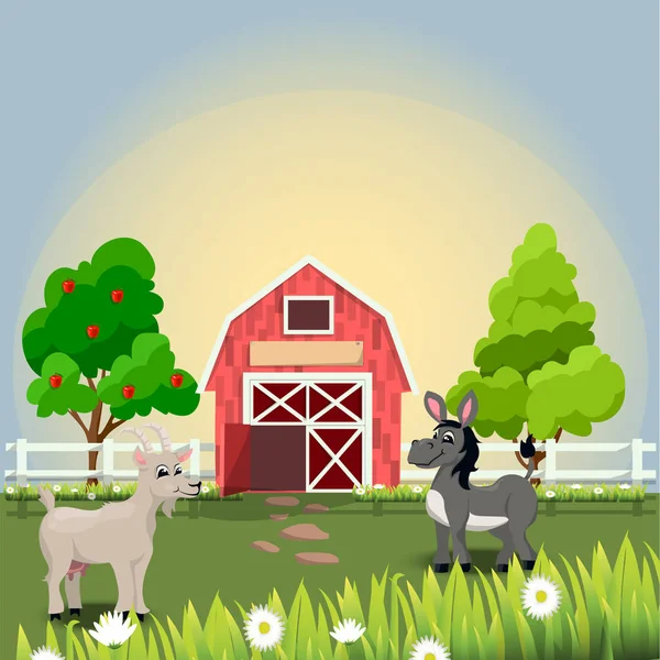 Animales de granja felices y alegres — Vector de stock