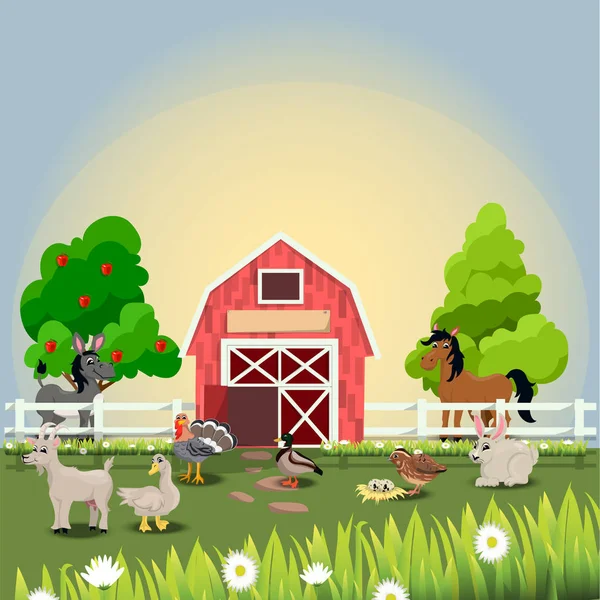 Animales de granja felices y alegres — Vector de stock