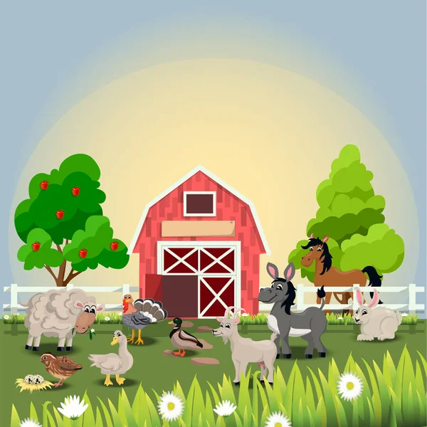 Animales de granja felices y alegres — Vector de stock