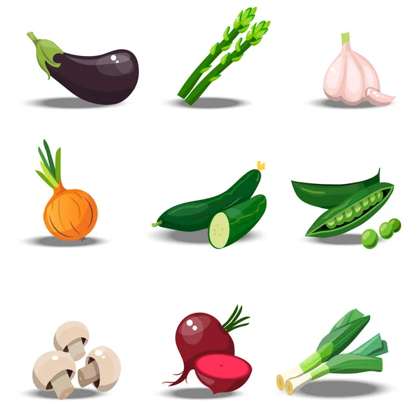 Conjunto con verduras frescas y saludables — Vector de stock