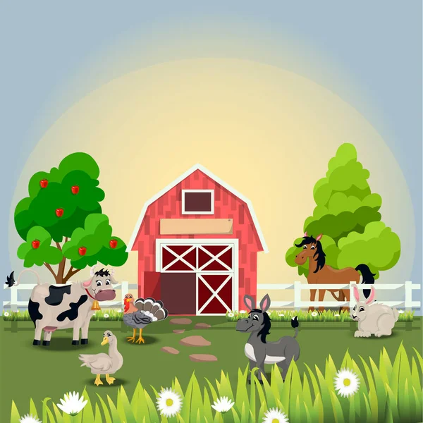 Animales de granja felices y alegres — Vector de stock