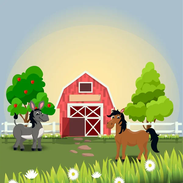 Animales de granja felices y alegres — Vector de stock