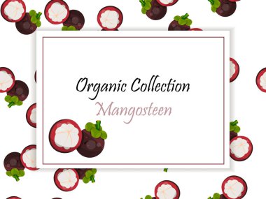 Vintage meyve poster plaj tasarım mangosteen karakteri ile.