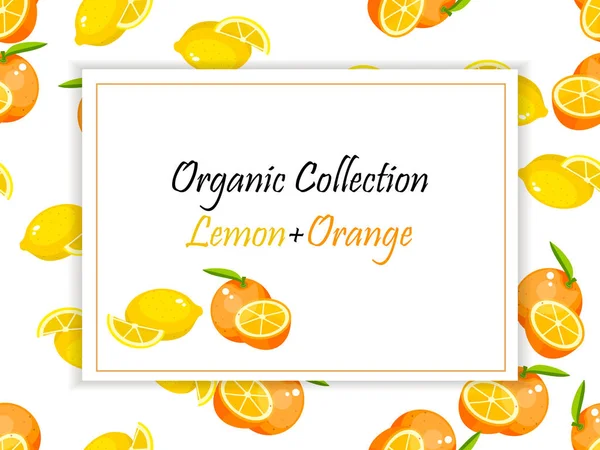 Colorful vintage lemon and orange label poster vector illustration — Stock Vector