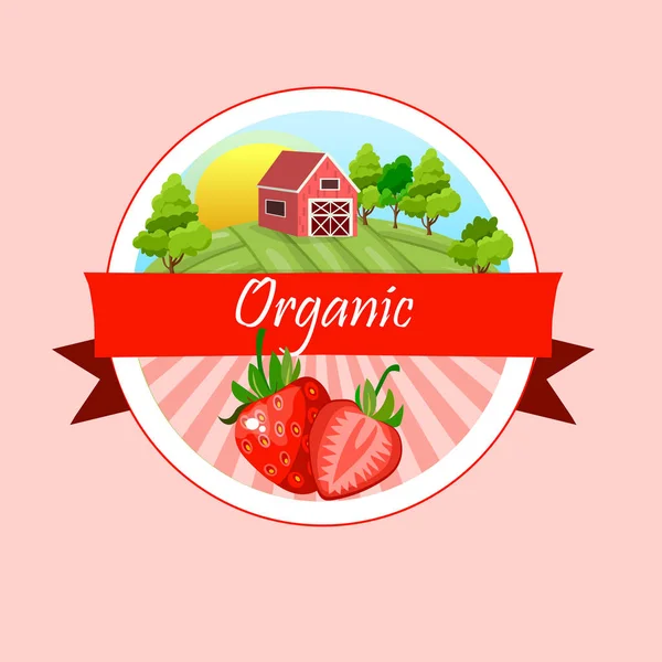 Vector round label, strawberry jam or juice — Stock Vector
