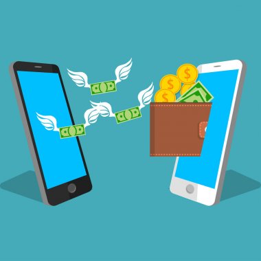 m-cüzdan ve kredi kartları ile akıllı telefon ekranı