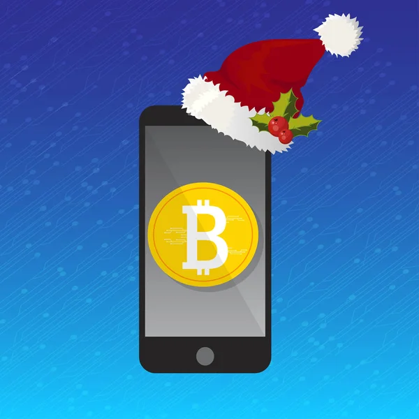 Telefone móvel bitcoin conceito de pagamento de Natal — Vetor de Stock