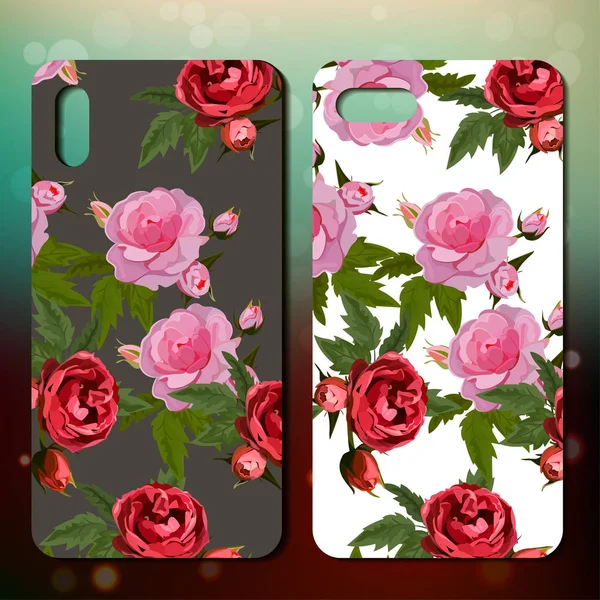 Cubierta del teléfono con rosas — Vector de stock