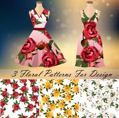 Modaya uygun bir gül tasarım ile elbise