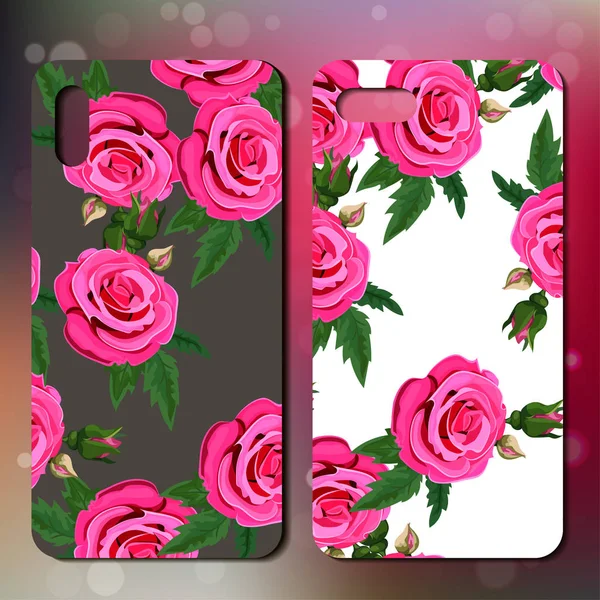 Cubierta del teléfono con rosas — Vector de stock
