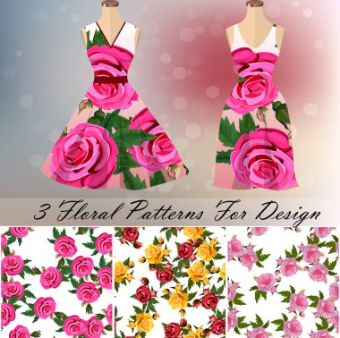 Modaya uygun bir gül tasarım ile elbise