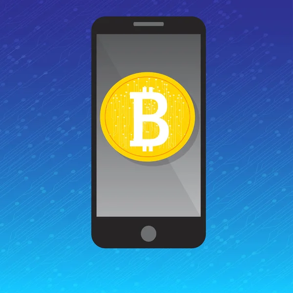 Conceito de pagamento bitcoin telefone móvel — Vetor de Stock