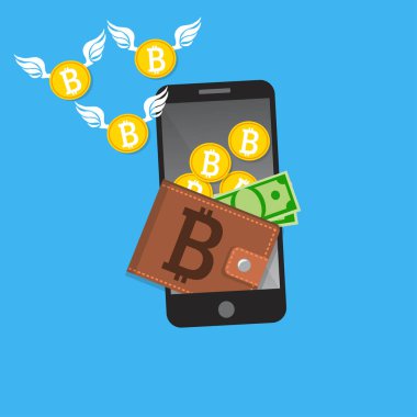 vektör dijital bitcoin mobil cüzdan