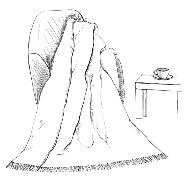 Schiță de pătură trasă de mână pe scaun . — Vector de stoc