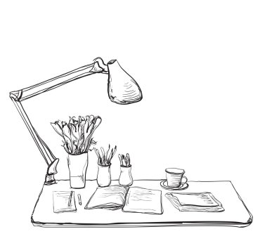 Çalışma alanı ile defter. İç kroki