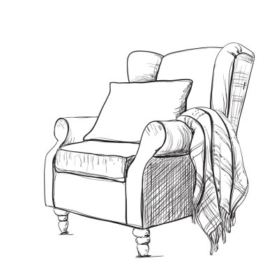 Cozy armchair and warm blanket clipart