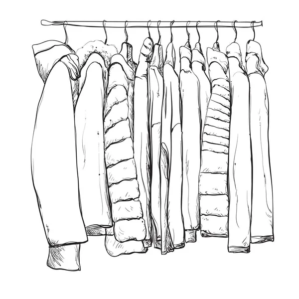 Boceto de armario dibujado a mano. Ropa de abrigo . — Vector de stock