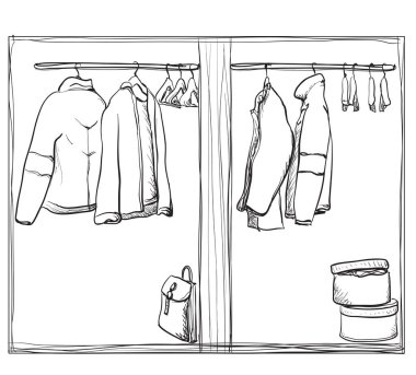 Elle çizilmiş gardırop kroki