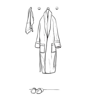 Robe for the shower, bathrobe, doodle style, sketch illustration, hand drawn. clipart
