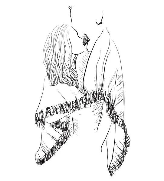 Dibujo ilustración pareja hombre y mujer con manta — Vector de stock