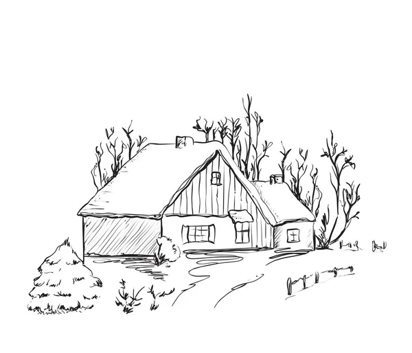 Winter achtergrond, huis in de sneeuwlandschap — Stockvector