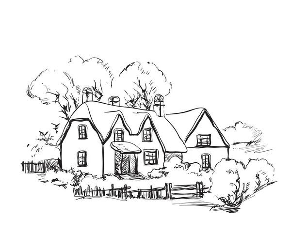 Fond d'hiver, maison et arbre dans le paysage — Image vectorielle