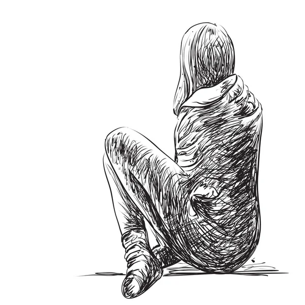 고립 된 좌석 여자의 스케치. — 스톡 벡터