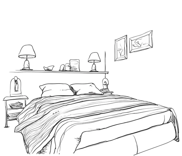 Chambre à coucher moderne croquis intérieur — Image vectorielle