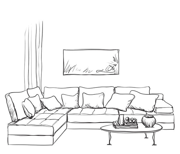 Hand drawn room interior sketch.
