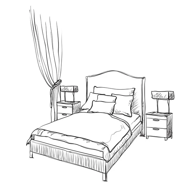 Chambre à coucher moderne croquis intérieur — Image vectorielle