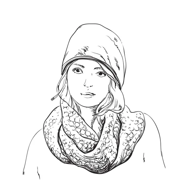 Красивая женщина в зимнем шарфе и шляпе. Модная мода . — стоковый вектор