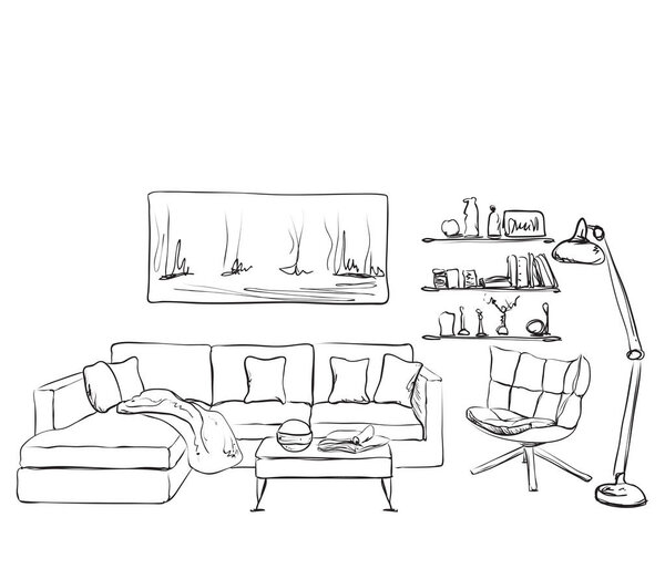 Modern interior room sketch. S