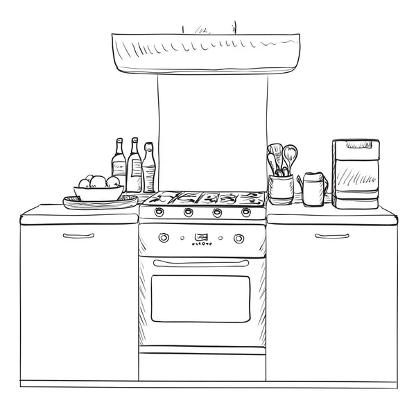 Keuken kast, planken, hand getrokken — Stockvector