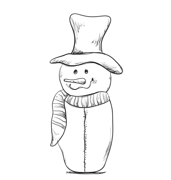 Bonhomme de neige de Noël, illustration d'hiver dessinée à la main . — Image vectorielle