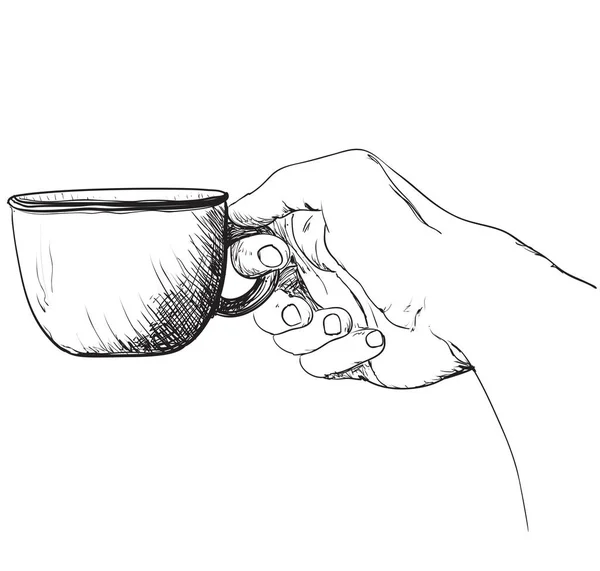 커피 한잔입니다. 손에 뜨거운 음료. — 스톡 벡터