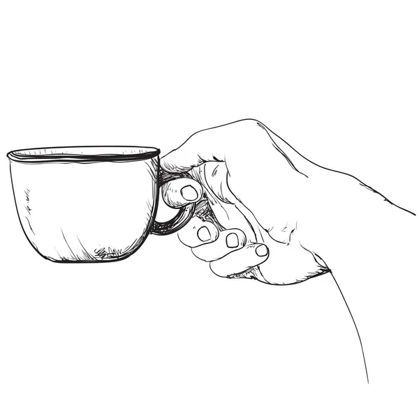 Šálek kávy. Horký nápoj v ruce. — Stockový vektor
