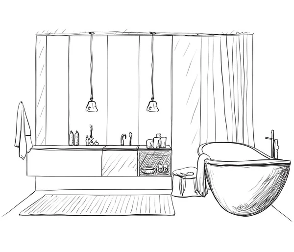 Salle de bain dessinée à la main — Image vectorielle